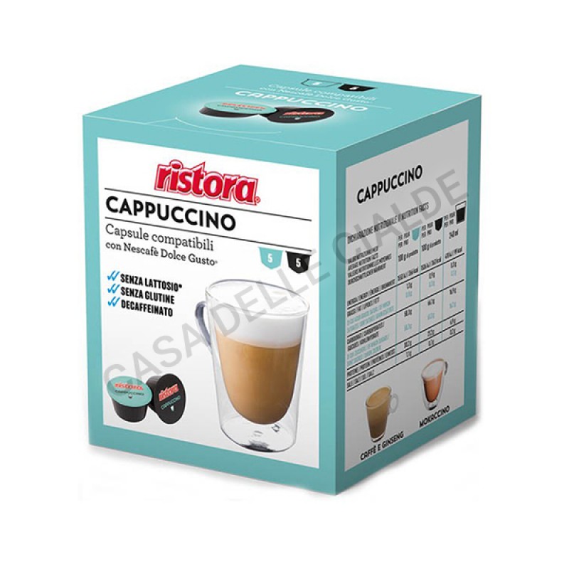 Ingrosso 40 capsule Cappuccino decaffeinato senza lattosio solubile Ristora compatibile  Dolce Gusto